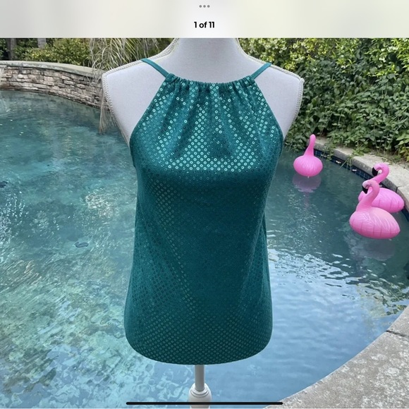St John Evening Sz S Aqua 💦 turquoise Sequin dress tank Top for suit jacket 🍾 - Picture 1 of 7